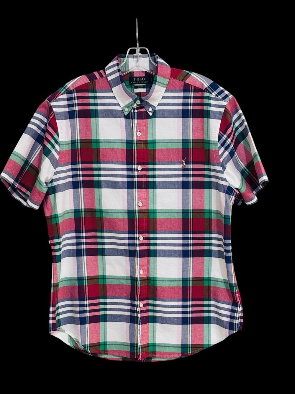 Polo Ralph Lauren Oxford Short Sleeve Plaid Slim Fit Button Down Sz XL